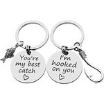 Couple Keychain Set for Boyfriend Girlfriend Husband Wife I'm Hooked on You You're My Best Catch Key chain for Women men Valentines Day Wedding Christmas Birthday Gift Jewelry for Lovers