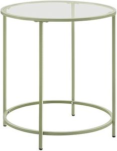 VASAGLE Round Side Table, Glass End Table with Metal Frame, Laurel Green Coffee Table with Modern Style, for Living Room, Balcony, Bedroom, Laurel Green