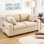 YITAHOME 60" Sofa, Comfy Upholstered Sofa Couch with Extra Deep Seats, Modern 2-Seater Couch Sleeper with Side Pocket, Loveseat for Living Room Apartment Office, Easy Assembly, Beige