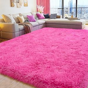 9x12 Large Area Rugs for Living Room, Ultra Fluffy Plush Rug for Living Room Bedroom, Thick Fluffy Carpet for Girls Boys Kids Room, Non Slip Dorm Rug for Home Decor Aesthetic, Hot Pink