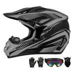 Motocross Helmet,Youth & Adult ATV Dirt Bike Motorcycle Helmet, Kids BMX 4-Wheeler Off-Road Mountain Bike Helmet,DOT Certified,W/Gloves Goggles Mask 4-Piece Set (Gray, Medium)