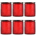 HEALLILY 6pcs Embossed Glass Candle Container with Lid Empty Candle Jars for Making Candle DIY Craft Red