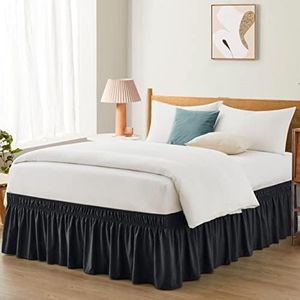 Entisn Black Adjustable Bed Skirt for King & Cal King Size Bed - with 18 Inch Tailored Drop, Wrap Around Bed Skirts with Adjustable Elastic Belt for Easy Fitting - Wrinkle & Fade Resistant