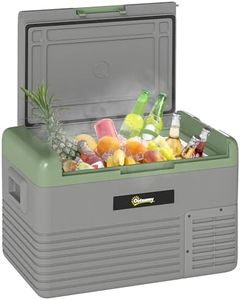 Outsunny 30L Car Refrigerator, Portable Compressor Car Fridge Freezer, Electric Cooler Box with 12/24V DC and 110-240V AC for Camping, Driving, Picnic, Down to -20℃, Light Green and Grey