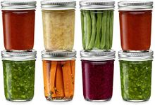 Dianna Sales Glass Regular Mouth Mason Jars with Silver Metal Airtight Lids for Meal Prep, Food Storage, Canning, Drinking, Jelly, Dry Food, Spices - 500 ml/Set Of (8)