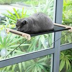 pecute Cat Hammock Large Sunny Seat with Wooden Frame, 58x36cm Cat Window Bed Kitten Mounted Bed, Cat Window Perch Sturdy with 4 Suction Cups, Easy to Assemble, Holds Up to 15kg