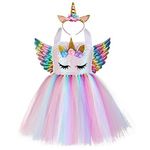 Girls Unicorn Dress Up Costume Princess Fancy Dress Kids Ballet Tutu Tulle Dresses Flowers Rainbow Dressing Up Wedding Party Halloween Christmas Fancy Up (S (2years))