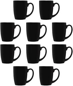 DISCOUNT PROMOS Curved Java Coffee Mug Set - 10 Pack - 12 Oz. - Stoneware Restaurant Cups - Black