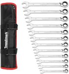 Towallmark Reversible Ratcheting Combination Wrench Set,12-Piece Standard Set Metric 8mm-19mm, CR-V Steel, Open end Spanner with Rolling Pouch for home projects etc.