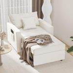 YODOLLA 3-in-1 Convertible Chair Bed, Sleeper Chair Bed, Pull Out Sleeper Chair Beds, Adjustable Single Armchair Sofa Bed with Side Pocket and Adjust Backrest Into a Sofa, Fluffy White