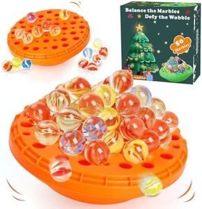 Marble Balance Game - 50 Colorful Marbles with Built-in Storage, Fun Family Challenge for 1-4 Players, Educational Toy for Kids & Adults, Perfect for Parties, Travel & Birthday Gifts (Pumpkin Orange)