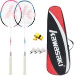 Kawasaki Badminton Set Professional Graphite Badminton Racket Lightweight & high Performance for Sports, Training and Entertainment Including 3 Badminton shuttlecocks & 2 overgrips & Carrying Bag