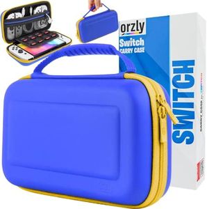 Orzly Switch Case for Nintendo Switch/Switch OLED - Fortnite Joycon Themed Nintendo Switch case with Accessories and Gamecard Storage - Protective Travel Carry Case (Blue/Yellow)