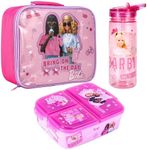 Zawadi Global Barbie Kids Childrens Lunch Box Set – Insulated Lunch Bag, Multicompartment Lunch Box & 580ml Water Bottle - School Travel Lunch Food Set, BPA Free