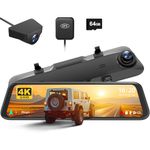 WOLFBOX G850 12" 4K Rear View Mirror Camera, Smart Full Touch Screen Mirror Dash Cam Front and Rear, Backup Camera with 1080P Rear Camera, Dash Cam with WDR Camera,Night Vision,Free 64GB Card & GPS