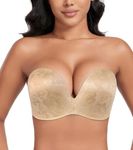 DotVol Women Strapless Push Up Bra Custom Lift Invisible Wing Shape Anti-Slip Wirefree Bra(Wing Floral Beige,42C)