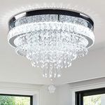 FRIXCHUR 19.7" Crystal Ceiling Light Living Room Modern Crystal Chandelier Bedroom LED Flush Mount Ceiling Light Fixture for Dining Room Kitchen Office (Cool White)