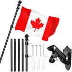 Flag Pole with Canada Flag, 6FT Flag Poles Outdoor Wall Mount Flag Pole Kit, 360° Tangle Stainless Steel Flagpole with Bracket, Residential or Commercial Flag Pole for Garden, Yard, Patio