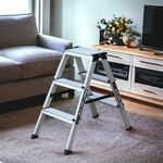 Mivu 3steps Premium Anodized Dual Aluminium Step Ladder with Both Side Steps for Home & Office Use | Made in India | 5 Years Warranty | Both Side Steps Foldable Aluminium Ladder