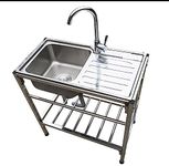 Stainless Steel Sink Kitchen Utility Sink Free Standing Sink Commercial Faucet Included with Drainer Unit with Storage Shelves for Room Garage Basement Outdoor and Indoor. (Color : Hot and cold, Siz