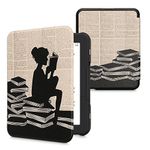 kwmobile Case Compatible with Barnes & Noble Nook Glowlight 4 / 4e Case - eReader Cover - Girl and Books Black/Beige