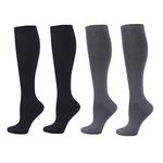 Zingso Compression Socks for Women Men, 2 Pairs 20-25mmHg Knee High Socks Compression Stockings for Sport, Athletic, Edema, Diabetic, Varicose Veins, Travel, Pregnancy, Nursing (L/XL, Black Grey)