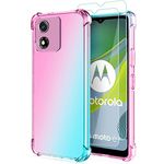 Osophter for Motorola Moto E13 Case: with 2pcs Screen Protector,two color gradient reinforced corner TPU shock absorption flexible Cell Phone Cover for Moto E13(Pink Teal)