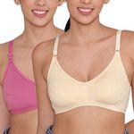 INKURV Womens Cotton Bra Regular Use with Rich Micro Cotton Blend Fabric Combo of 2 (Blush_Skin_44B)