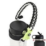 QeeCord 2.0 Paracord Handle for Hydroflask 2.0 Wide & Standard Mouth Water Bottles Strap Carrier with New Safety Ring Holder, 12oz - 64oz (32 oz-40 oz Wide Mouth, Glow White/Compass+Fire Starter)