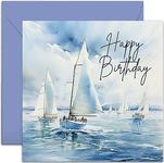 Old English Co. Sailing Boat Birthday Card for Him - Sailing Regatta Scene Birthday Card for Men - Sail Boat Birthday Card for Dad, Grandad, Husband | Blank Inside with Envelope