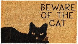 Juvale Cat Doormat for Entrance, Beware of The Cat Coir Welcome Mat for Front Door (17x30 in)