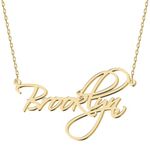 UMAGICBOX Personalized Brooklyn Name Necklace 18K Gold Plated Stainless Steel Custom Engraved Dainty Initial Nameplate Pendant Jewelry Customized Birthday Christmas Mother Valentines Day Gifts for Women Girls Teen Kids