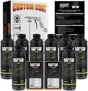 CUSTOM SHOP U-Pol Raptor Black Urethane Spray-On Truck Bed Liner 8 Quart Kit and Custom Coat Spray Gun with Regulator