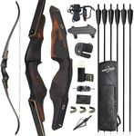 ZSHJGJR Archery 60 Inch Original Recurve Bow and Arrow Set for Adults American Hunting Longbow Archery Bow 25-60lbs Right Handed for Archery Hunting Target Shooting (40lbs, Bow Set)