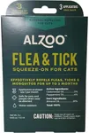 ALZOO Flea & Tick Squeeze-On for Cats, Helps Repel Fleas, Ticks & Mosquitos, Up to 3-Months Protection, 100% Plant-Based Active Ingredients, Water-Resistant, 3 EZ-On Applicators Per Pack