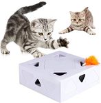 Smart Interactive Cat Toy, Ambush Interactive Electronic Cat Toy with Rotating Feather, Auto-Shut Off Funny Cat Feather Magic Box for Indoor Kitty Exercise Catching Training Game (Battery)