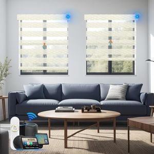 Blindify Motorized Zebra Blinds with Remote, Work with HomeKit Alexa, Light Filtering Window Blinds for Modern Homes Cordless Shades Customsize(80% Blackout 0ceanwaye Beige)