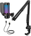 TONOR Gaming USB Microphone with Adjustable RGB Modes & Brightness, Condenser PC Mic with Boom Arm for Streaming Podcast Recording Studio Singing Youtube Compatiple with Computer/Laptop/Mac/PS4 TC310+