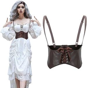 SUOSDEY Women Underbust Corset Belt Elastic Faux Leather Steampunk Renaissance Goth Corset Vest with Straps