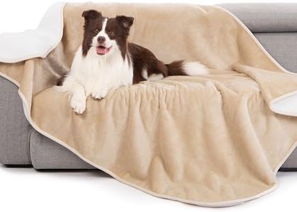 gogobunny Waterproof Bed Blanket, Reversible Sherpa Fleece Throw Blanket for Dog Puppy Cat, Furniture Cover Protects Bed Couch Sofa from Liquid Pee and Pet Fur (Beige, 90x108 inches)