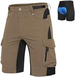 Ally Mens Mountain Bike Shorts 4D Padded Lightweight Quick Dry Stretch Loose-fit with 6 Pockets for Cycling Biking Bicycle Riding Biker (Khaki, Small)
