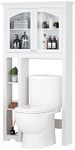 YITAHOME Over The Toilet Cabinet for Bathroom Storage, Above Toilet Shelf Bathroom Organizer Cabinet with Side Storage Rack, Adjustable Shelf and Double Doors for Restroom, Laundry, White