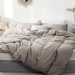 ATsense Duvet Cover King, 100% Washed Cotton Linen Feel Super Soft Comfortable, 3-Piece Bedding Duvet Cover Set, Durable and Easy Care, Simple Style Farmhouse Comforter Cover (Linen, 7006-6)