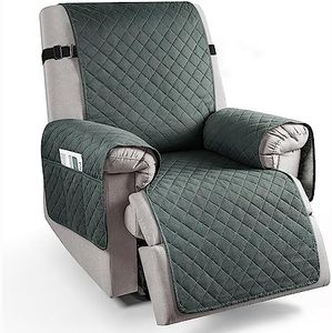 HOKIPO Quilted Recliner Cover for 1 Seater with Side Pockets, Dark Grey (AR-4758-DGRY)