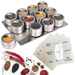 12 Magnetic Spice Tins & 102 Clear Spice Labels, 12 Storage Spice Containers, Window Top w/Sift-Pour. Rack Magnetic On Refrigerators, Fridges and Cabinet Doors
