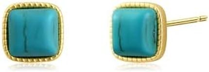 Watforsh 14K Gold Plated Turquoise Stone Square Stud Western Bohemian Earrings Vintage Blue Teal Jewelry for Women