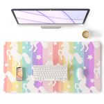 Unicorn Desk Pad Leather Desk Mat for Girls Women Cute Desk Accessories Kawaii Office Decor, Colorful Star Waterproof Large Mouse Pad Kids Desk Organizer Non-Slip Desk Blotter Big Rainbow Writing Mat