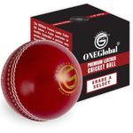 ONEGlobal Select Leather Cricket Ball | 100% Handcrafted, 156g - 5.5oz, 4-Piece Construction | Ideal for T20, Net Practice, Training etc. (Select, 1-Red)