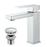 TVTIUO Basin Mixer with Pop-Up Waste, Bathroom Square Single Lever Chrome-Plated Brass Mixer, Square Basin Mixer, Bathroom Sink Mixer