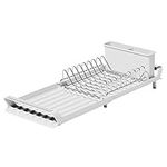 E-ROOM TREND Dish Drying Rack White Large Capacity 1-Tier Dish Drainer with Drainboard Trays Durable Utensil Holder Set Dish for Kitchen Counter Cups Dishes Cutlery (DR401W)